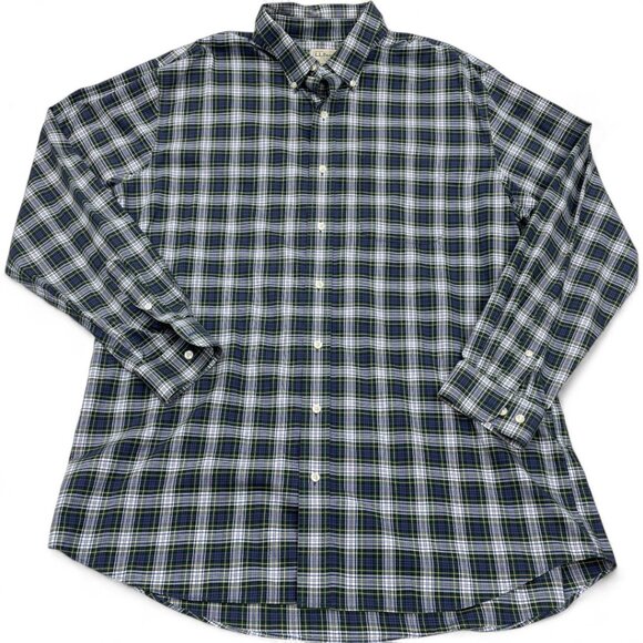 L.L. Bean Tartan Plaid Blue Green Traditional Button Shirt Men's XLT XL Tall - Picture 1 of 8